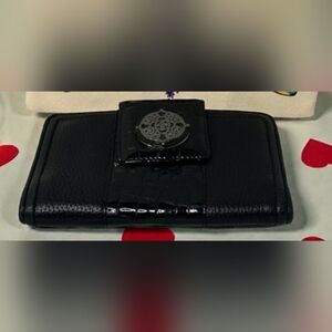 Brighton Black Croc-Embossed Fold Wallet